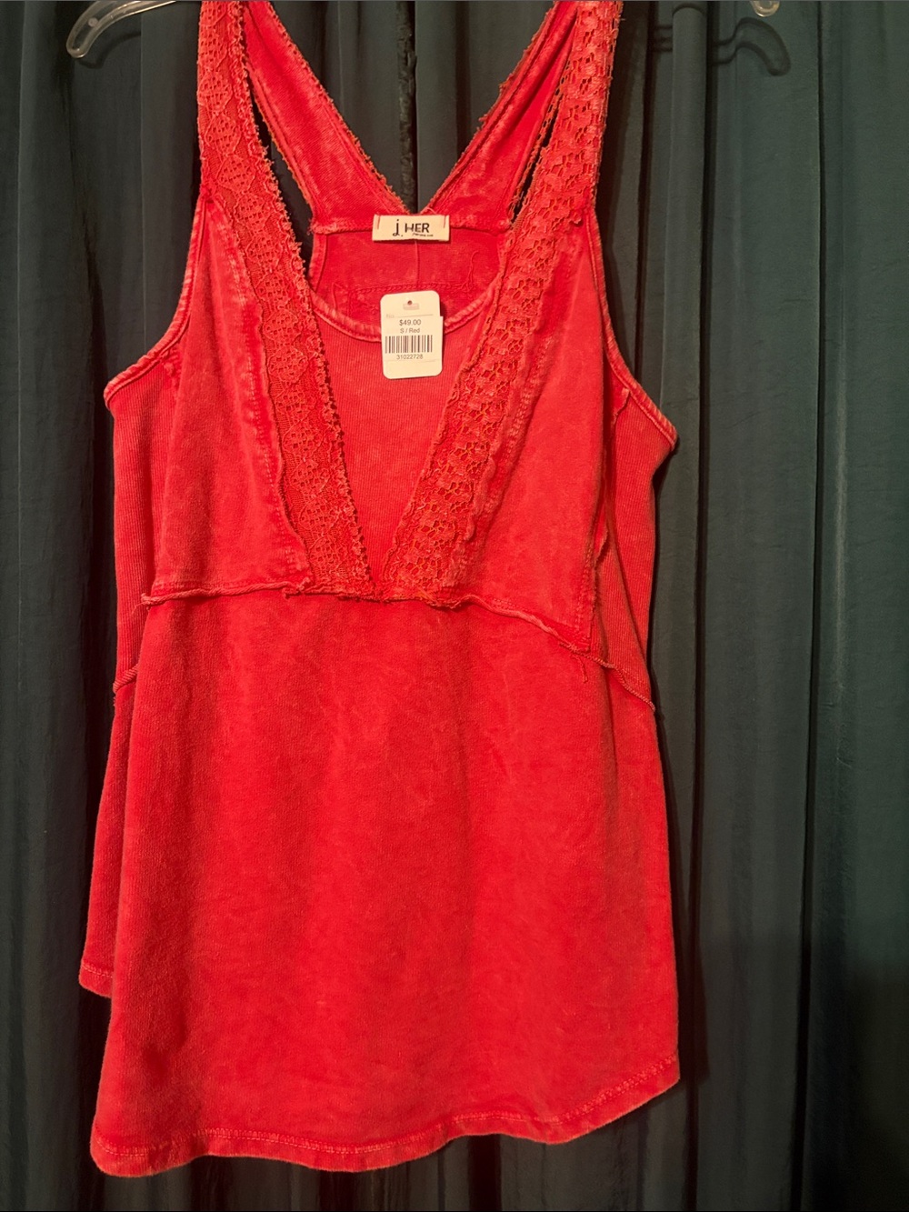 Red Lace-Trim V-Neck Tank Top